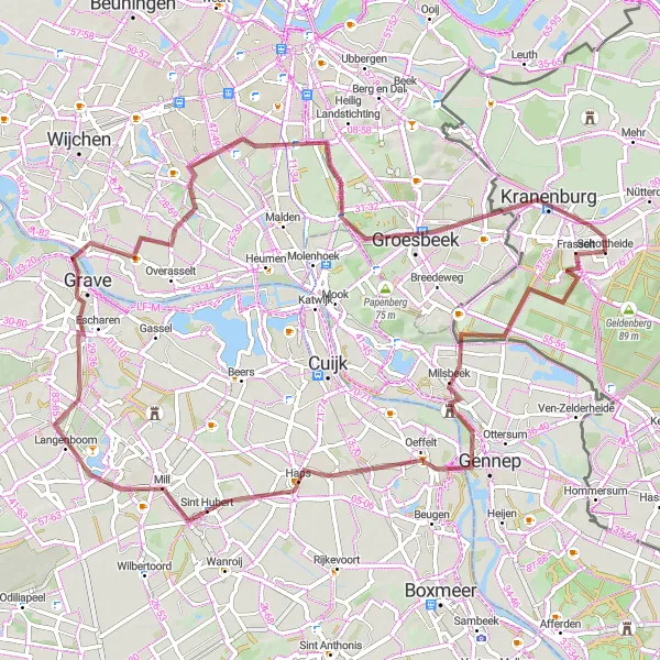 Karten-Miniaturansicht der Radinspiration "Gravel Abenteuer durch Haps und Groesbeek" in Düsseldorf, Germany. Erstellt vom Tarmacs.app-Routenplaner für Radtouren