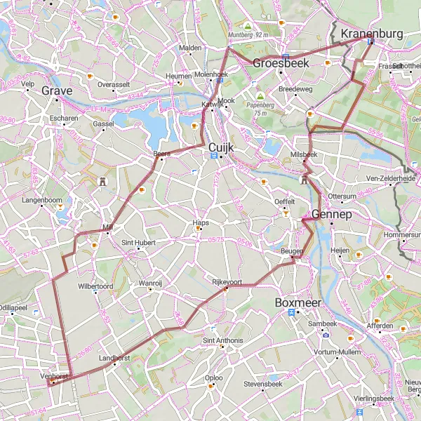 Map miniature of "The Gravel Adventure" cycling inspiration in Düsseldorf, Germany. Generated by Tarmacs.app cycling route planner