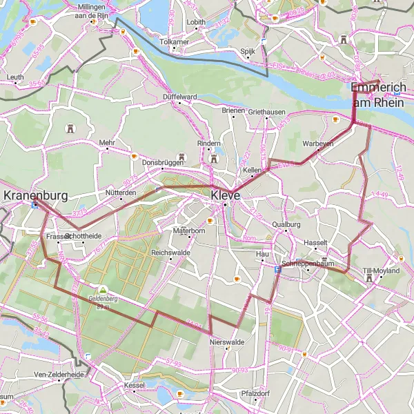 Karten-Miniaturansicht der Radinspiration "Gravel Erkundung von Emmerich nach Kranenburg" in Düsseldorf, Germany. Erstellt vom Tarmacs.app-Routenplaner für Radtouren