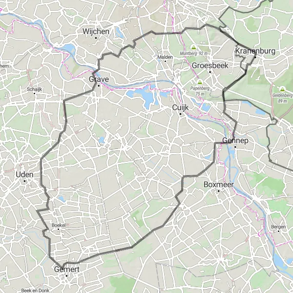 Karten-Miniaturansicht der Radinspiration "Radtour durch malerische Landschaften rund um Kranenburg" in Düsseldorf, Germany. Erstellt vom Tarmacs.app-Routenplaner für Radtouren