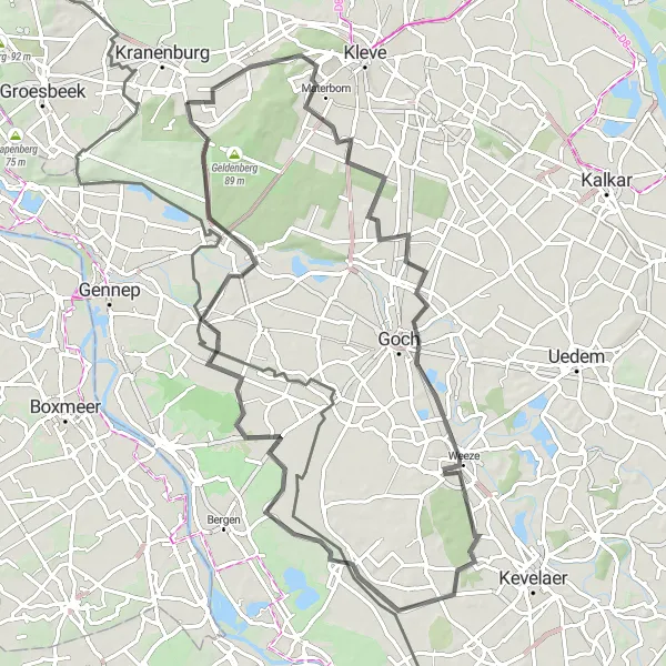 Map miniature of "Countryside Escape" cycling inspiration in Düsseldorf, Germany. Generated by Tarmacs.app cycling route planner