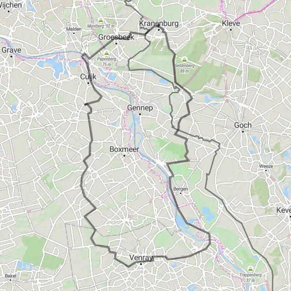 Karten-Miniaturansicht der Radinspiration "Radtour durch die Region um Groesbeek und Mookerschans" in Düsseldorf, Germany. Erstellt vom Tarmacs.app-Routenplaner für Radtouren