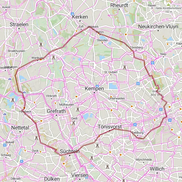 Map miniature of "Exploring Natural Beauty" cycling inspiration in Düsseldorf, Germany. Generated by Tarmacs.app cycling route planner