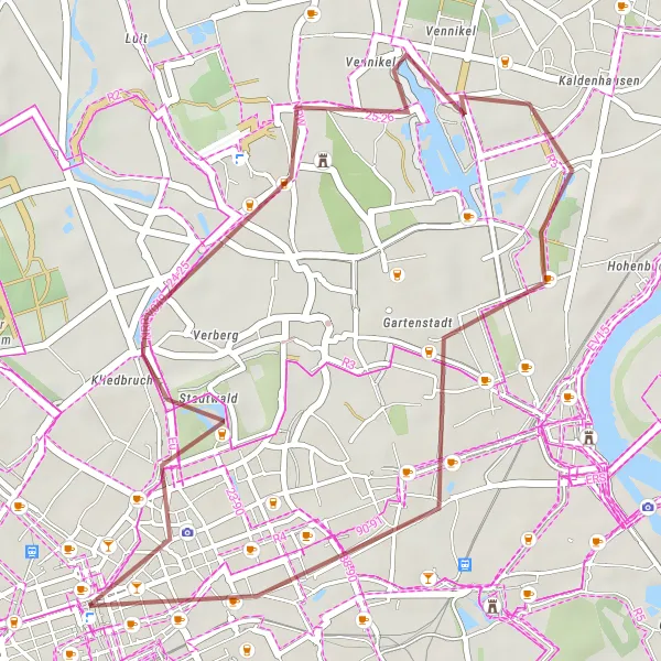 Map miniature of "Krefeld Gravel Route" cycling inspiration in Düsseldorf, Germany. Generated by Tarmacs.app cycling route planner