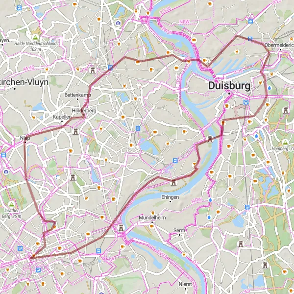 Map miniature of "Krefeld Historical Gravel Ride" cycling inspiration in Düsseldorf, Germany. Generated by Tarmacs.app cycling route planner