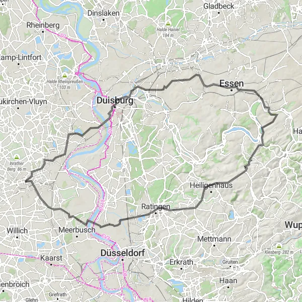 Map miniature of "The Ultimate Cycling Challenge" cycling inspiration in Düsseldorf, Germany. Generated by Tarmacs.app cycling route planner