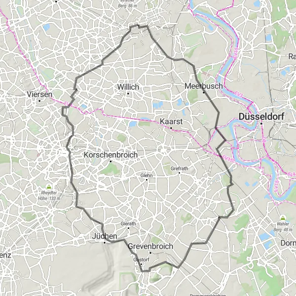 Map miniature of "Düsseldorf Epic Road Ride" cycling inspiration in Düsseldorf, Germany. Generated by Tarmacs.app cycling route planner