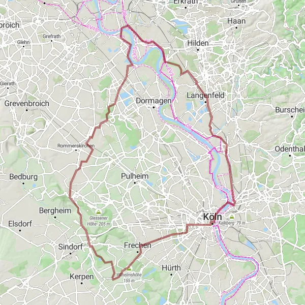 Map miniature of "Rheinblick Gravel Route" cycling inspiration in Düsseldorf, Germany. Generated by Tarmacs.app cycling route planner
