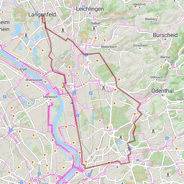 Karten-Miniaturansicht der Radinspiration "Rundtour durch Leverkusen und Umgebung" in Düsseldorf, Germany. Erstellt vom Tarmacs.app-Routenplaner für Radtouren