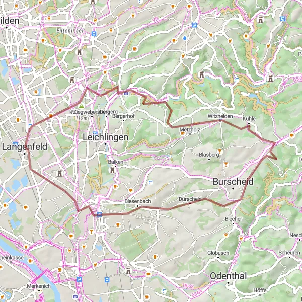 Karten-Miniaturansicht der Radinspiration "Kurze Graveltour durch das Bergische Land" in Düsseldorf, Germany. Erstellt vom Tarmacs.app-Routenplaner für Radtouren