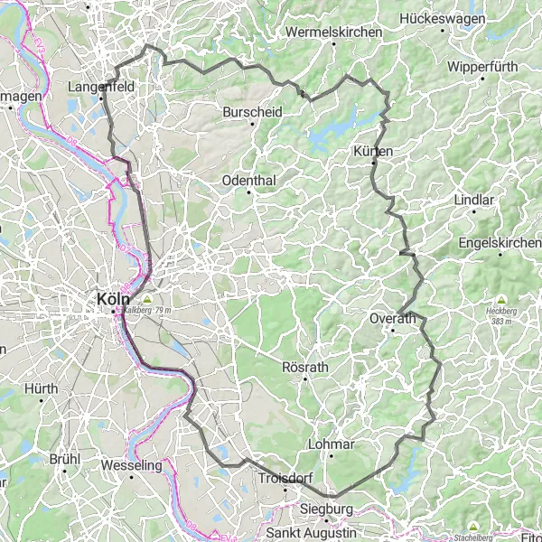 Karten-Miniaturansicht der Radinspiration "Bergisches Land Rundtour" in Düsseldorf, Germany. Erstellt vom Tarmacs.app-Routenplaner für Radtouren