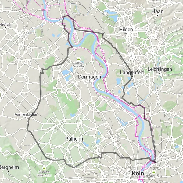 Karten-Miniaturansicht der Radinspiration "Von Langenfeld nach Langenfeld über Leverkusen und Benrath" in Düsseldorf, Germany. Erstellt vom Tarmacs.app-Routenplaner für Radtouren