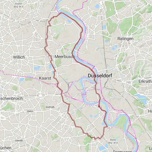 Map miniature of "The Heritage Route" cycling inspiration in Düsseldorf, Germany. Generated by Tarmacs.app cycling route planner