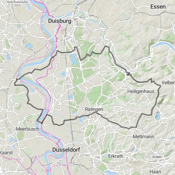 Map miniature of "Krefeld Loop" cycling inspiration in Düsseldorf, Germany. Generated by Tarmacs.app cycling route planner