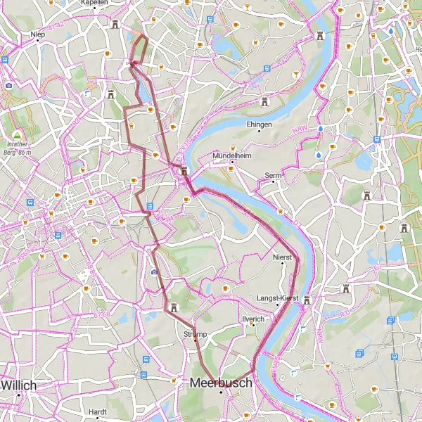 Map miniature of "Meerbusch: Bockum Loop" cycling inspiration in Düsseldorf, Germany. Generated by Tarmacs.app cycling route planner