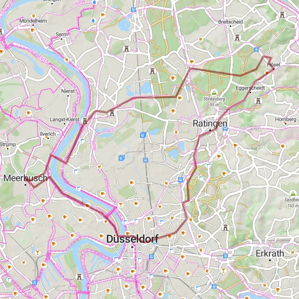 Karten-Miniaturansicht der Radinspiration "Düssel-Rundweg" in Düsseldorf, Germany. Erstellt vom Tarmacs.app-Routenplaner für Radtouren