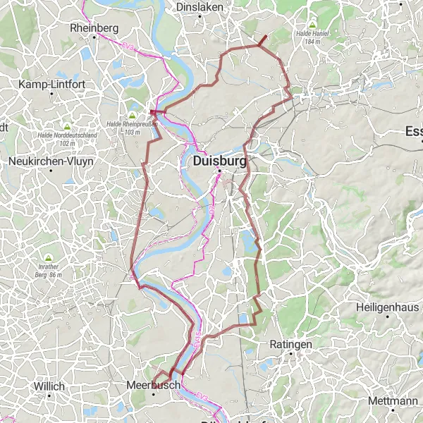 Karten-Miniaturansicht der Radinspiration "Gravel-Abenteuer um Krefeld" in Düsseldorf, Germany. Erstellt vom Tarmacs.app-Routenplaner für Radtouren