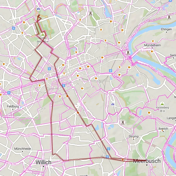 Map miniature of "Scenic Ride in Krefeld" cycling inspiration in Düsseldorf, Germany. Generated by Tarmacs.app cycling route planner
