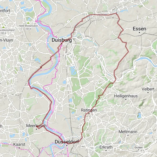 Map miniature of "Meerbusch and Beyond" cycling inspiration in Düsseldorf, Germany. Generated by Tarmacs.app cycling route planner