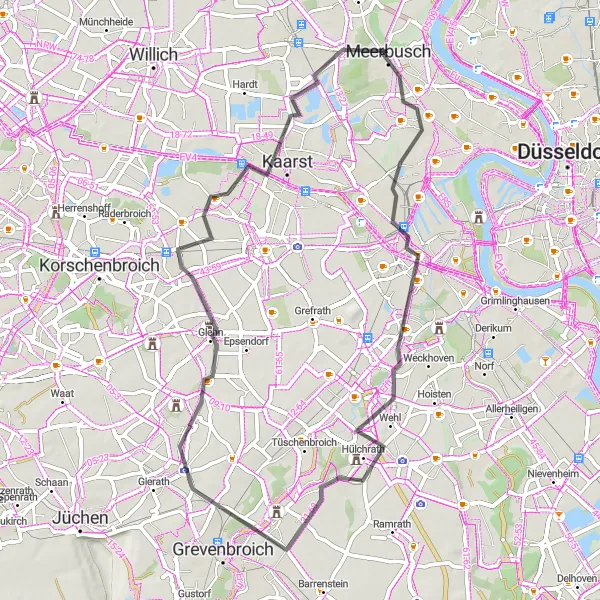 Karten-Miniaturansicht der Radinspiration "Durch Neuss und Hülchrath" in Düsseldorf, Germany. Erstellt vom Tarmacs.app-Routenplaner für Radtouren