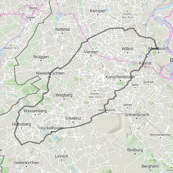 Karten-Miniaturansicht der Radinspiration "Von Kaarst nach Fischeln" in Düsseldorf, Germany. Erstellt vom Tarmacs.app-Routenplaner für Radtouren