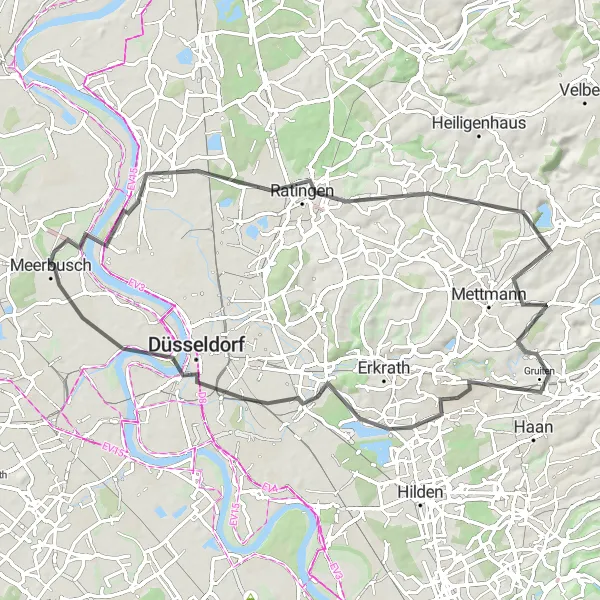 Map miniature of "Classic Countryside Charm" cycling inspiration in Düsseldorf, Germany. Generated by Tarmacs.app cycling route planner