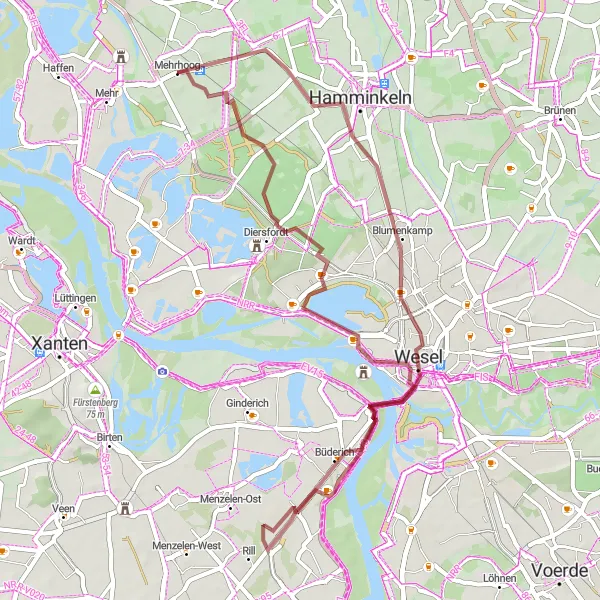Map miniature of "Gravel Route from Mehrhoog" cycling inspiration in Düsseldorf, Germany. Generated by Tarmacs.app cycling route planner