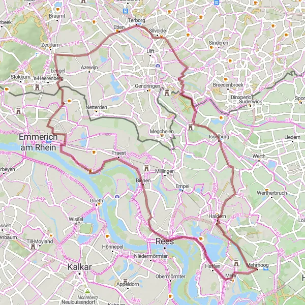 Map miniature of "Gravel Adventure through Countryside" cycling inspiration in Düsseldorf, Germany. Generated by Tarmacs.app cycling route planner