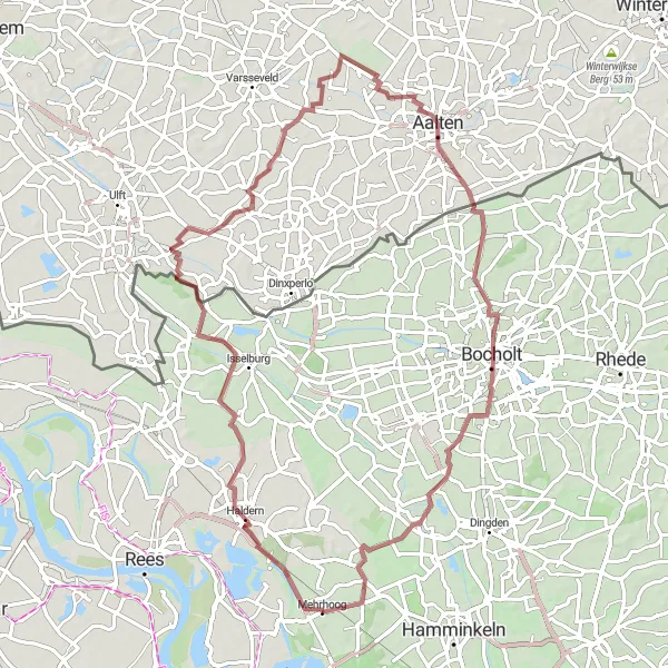 Map miniature of "Gravel Exploration in the Countryside" cycling inspiration in Düsseldorf, Germany. Generated by Tarmacs.app cycling route planner
