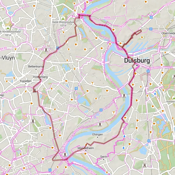 Karten-Miniaturansicht der Radinspiration "Grenzenlose Natur in der Nähe von Duisburg" in Düsseldorf, Germany. Erstellt vom Tarmacs.app-Routenplaner für Radtouren