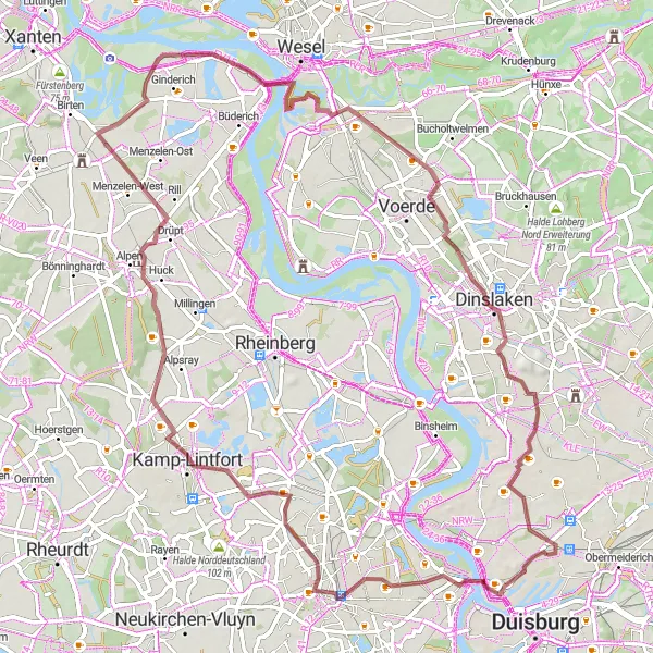 Map miniature of "Historic Castles and Rivers" cycling inspiration in Düsseldorf, Germany. Generated by Tarmacs.app cycling route planner