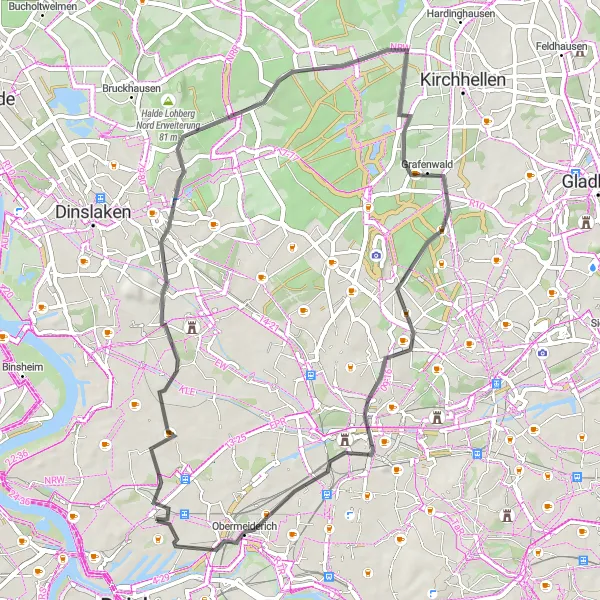 Map miniature of "Scenic Villages and Breathtaking Landscapes" cycling inspiration in Düsseldorf, Germany. Generated by Tarmacs.app cycling route planner