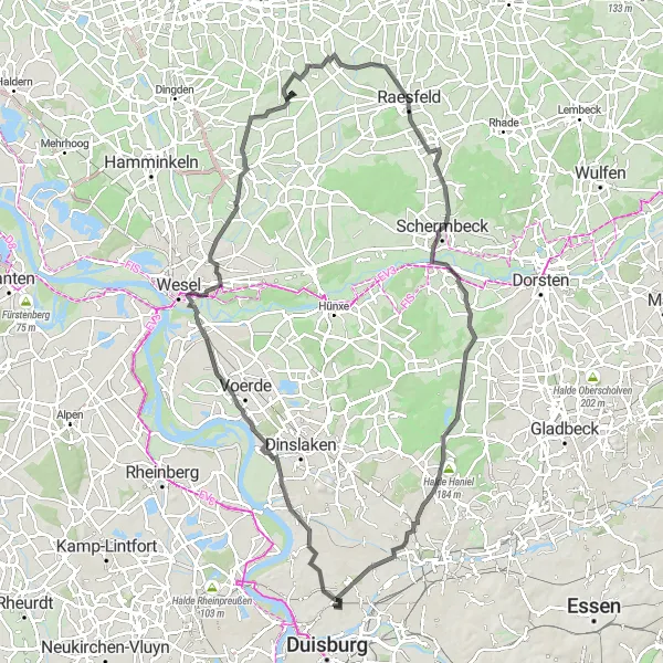 Map miniature of "Rural Landscapes and Historical Treasures" cycling inspiration in Düsseldorf, Germany. Generated by Tarmacs.app cycling route planner