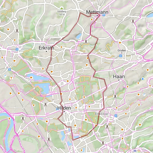 Map miniature of "Gravel Ride from Mettmann to Kretzberg and Karpendelle" cycling inspiration in Düsseldorf, Germany. Generated by Tarmacs.app cycling route planner