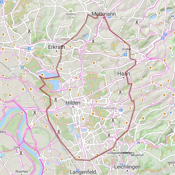 Map miniature of "Wenzelnberg Gravel Adventure" cycling inspiration in Düsseldorf, Germany. Generated by Tarmacs.app cycling route planner