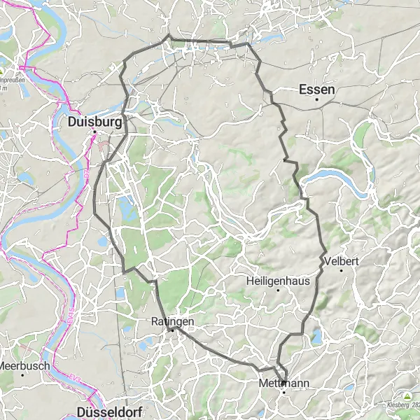 Karten-Miniaturansicht der Radinspiration "Roadtour durch die Umgebung von Mettmann" in Düsseldorf, Germany. Erstellt vom Tarmacs.app-Routenplaner für Radtouren