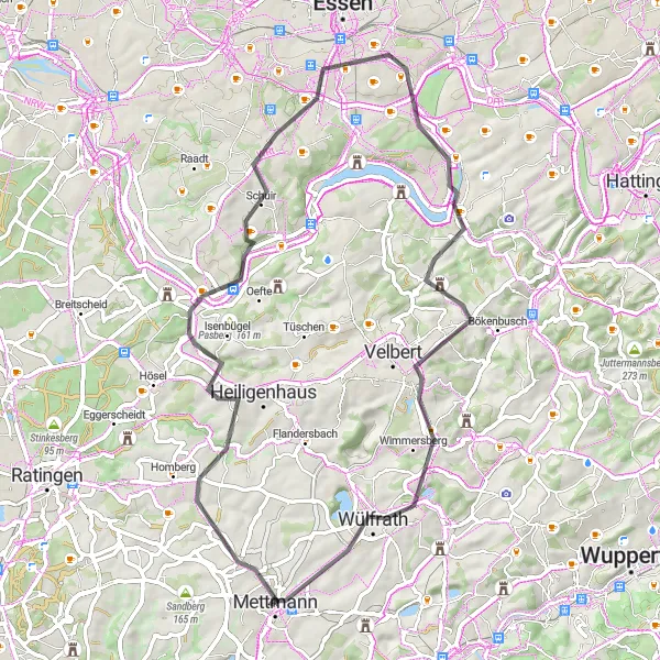 Karten-Miniaturansicht der Radinspiration "Radtour durch das Ruhrtal und Wülfrath" in Düsseldorf, Germany. Erstellt vom Tarmacs.app-Routenplaner für Radtouren