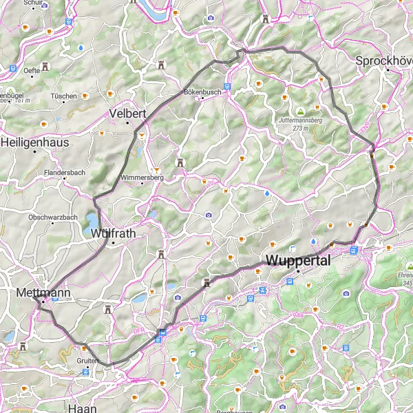 Karten-Miniaturansicht der Radinspiration "Panorama Tour Wülfrath - Mettmann" in Düsseldorf, Germany. Erstellt vom Tarmacs.app-Routenplaner für Radtouren