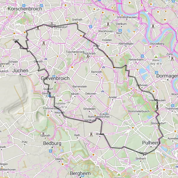 Map miniature of "Around the Mönchengladbach countryside" cycling inspiration in Düsseldorf, Germany. Generated by Tarmacs.app cycling route planner