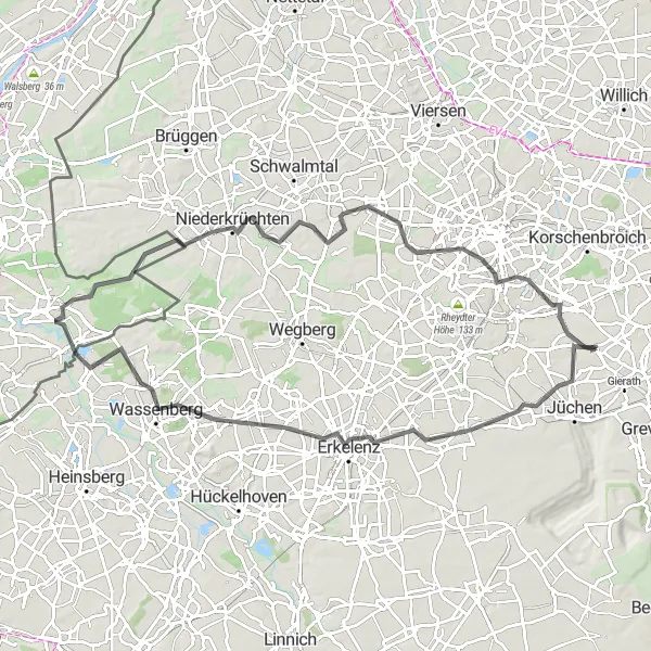 Karten-Miniaturansicht der Radinspiration "Aussichtspunkte und Naturerlebnisse zwischen Garzweiler und Niederkrüchten" in Düsseldorf, Germany. Erstellt vom Tarmacs.app-Routenplaner für Radtouren