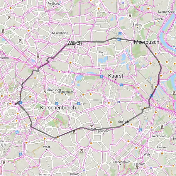 Karten-Miniaturansicht der Radinspiration "Rundtour durch Willich und Neuss" in Düsseldorf, Germany. Erstellt vom Tarmacs.app-Routenplaner für Radtouren