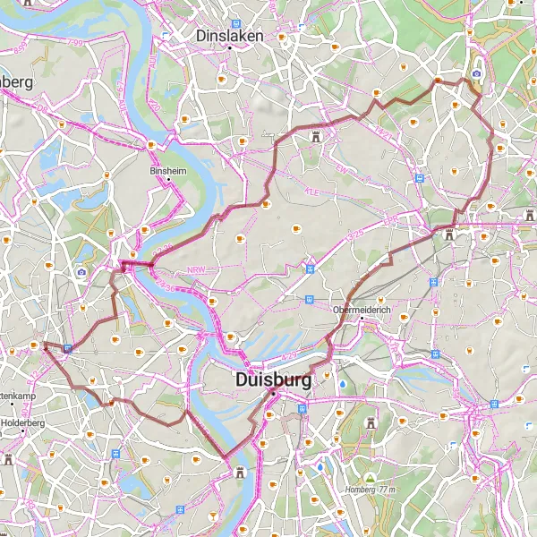 Map miniature of "The Gravel Adventure" cycling inspiration in Düsseldorf, Germany. Generated by Tarmacs.app cycling route planner
