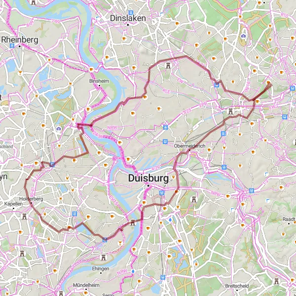 Map miniature of "The Gravel Adventure Unleashed" cycling inspiration in Düsseldorf, Germany. Generated by Tarmacs.app cycling route planner