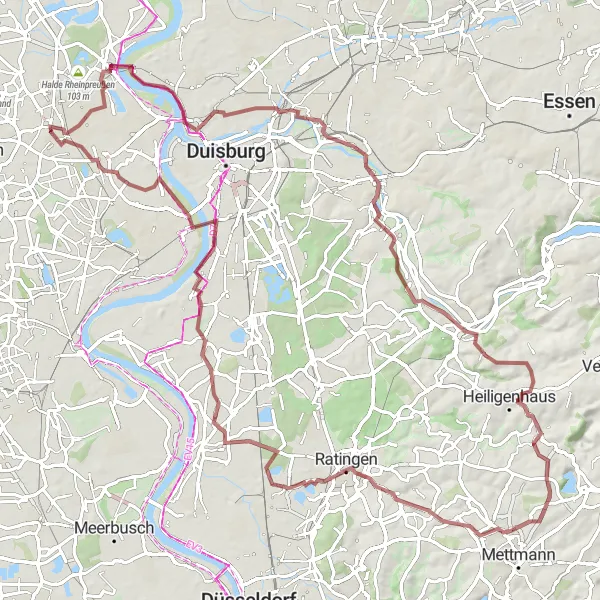 Karten-Miniaturansicht der Radinspiration "Gravelabenteuer am Rhein" in Düsseldorf, Germany. Erstellt vom Tarmacs.app-Routenplaner für Radtouren