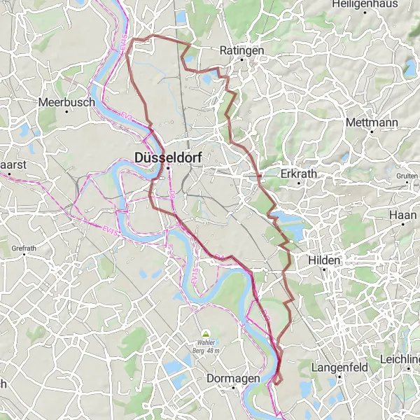 Map miniature of "Monheim am Rhein - Bilk - Kaiserswerth - Schöne Aussicht - Garath - City gate" cycling inspiration in Düsseldorf, Germany. Generated by Tarmacs.app cycling route planner