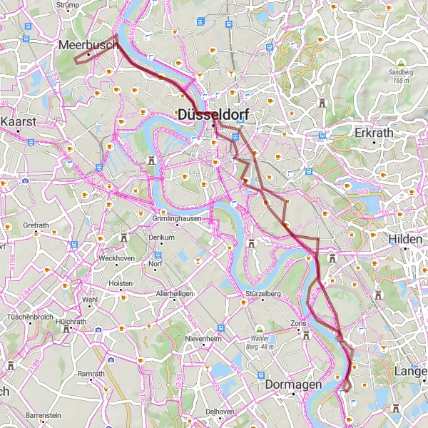 Map miniature of "Hidden Gems Gravel Tour" cycling inspiration in Düsseldorf, Germany. Generated by Tarmacs.app cycling route planner