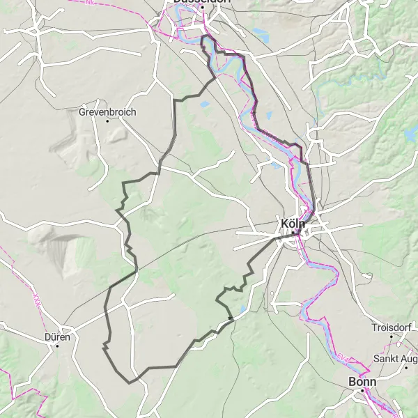 Karten-Miniaturansicht der Radinspiration "Rundweg von Monheim am Rhein nach Köln und zurück" in Düsseldorf, Germany. Erstellt vom Tarmacs.app-Routenplaner für Radtouren