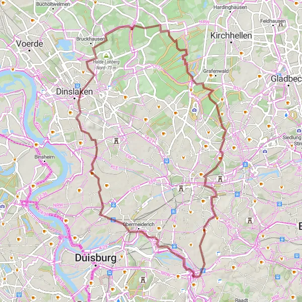 Map miniature of "Challenging Terrain Quest" cycling inspiration in Düsseldorf, Germany. Generated by Tarmacs.app cycling route planner