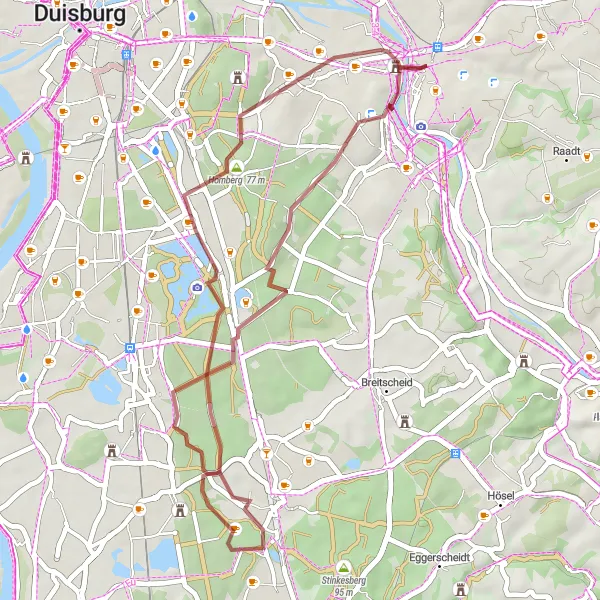 Map miniature of "Blumen and Beyond" cycling inspiration in Düsseldorf, Germany. Generated by Tarmacs.app cycling route planner