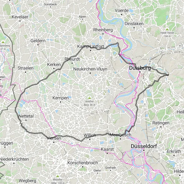 Map miniature of "The Ultimate Tour" cycling inspiration in Düsseldorf, Germany. Generated by Tarmacs.app cycling route planner